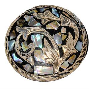 Vintage Signed Mexico Sterling Silver & Abalone Inset Brooch or Pendant